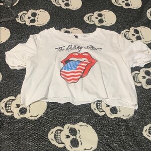 The Rolling Stones White and Red Crop Top